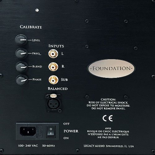 Foundation active powered subwoofer back panel