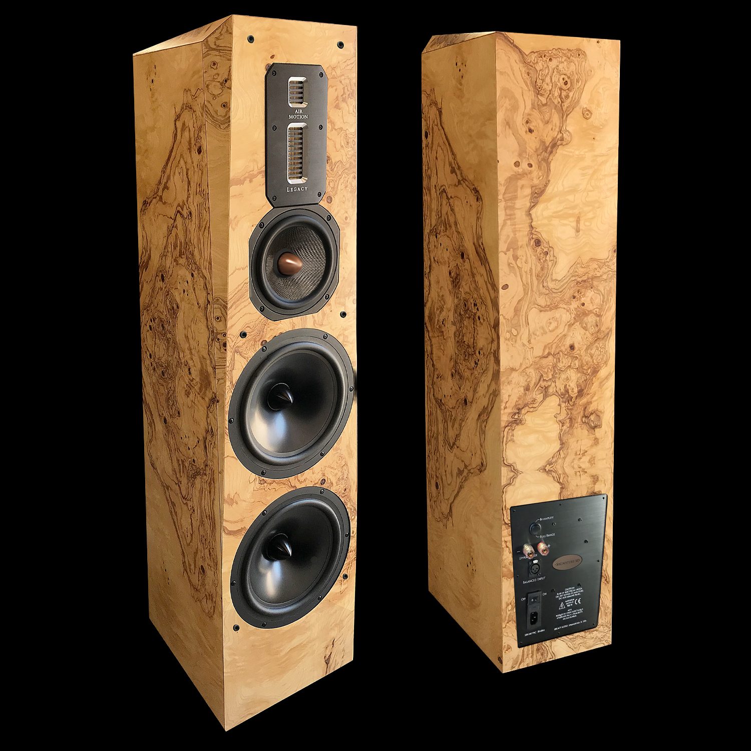 Legacy Audio Signature XD Self Powered Integrated Amplifier Tower Floor Standing Speaker in Olive Burl