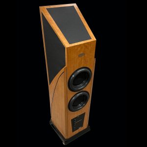 Back view of cherry Legacy Audio Valor System loudspeakers for audiophiles and Hi-Fi