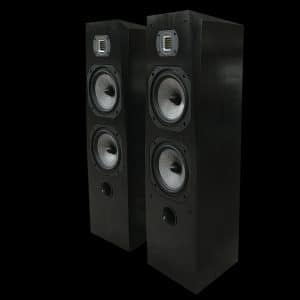 Expression compact floor standing tower speakers in black oak
