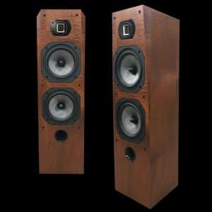 Expression compact floor standing tower speakers in sapele